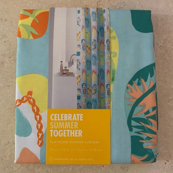 OekoTex Bath Celebrate Summer Together Flipflops Shower Curtain